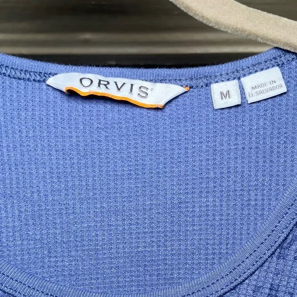 5/$25 Orvis Waffle Weave Long Sleeve Cornflower Blue Rounded Hem Medium - Picture 3 of 4
